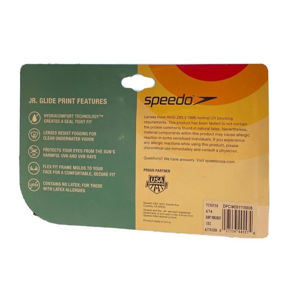 Speedo Swimming JR. Glide Print Pink Grey Goggles Ages Junior 6-14 NEW‎ Anti Fog - Picture 2 of 2